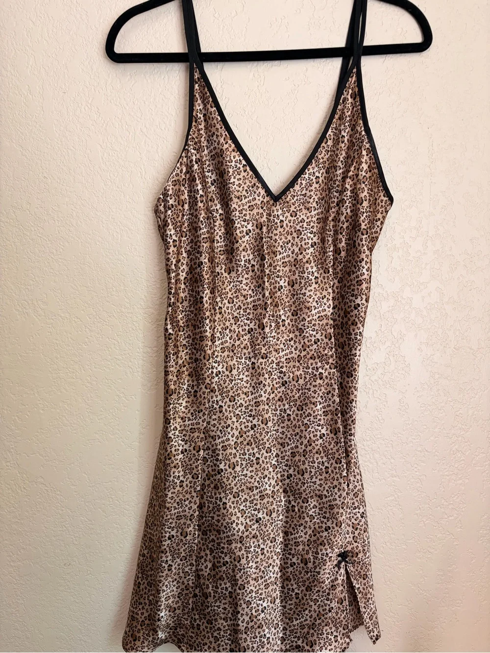 Leopard Print Satin Chemise with Black Trim